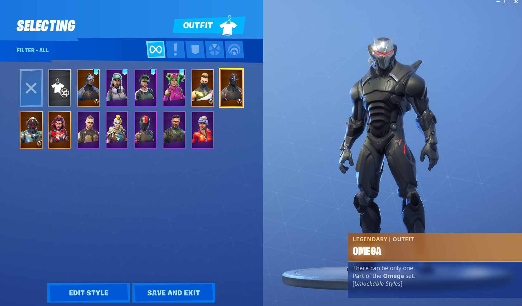 ⚡13 Outfits! 💎Omega! 💎The Visitor! 💎Valor! 💎Carbide! 💎Drift! ⚡9 Backs! NO.14