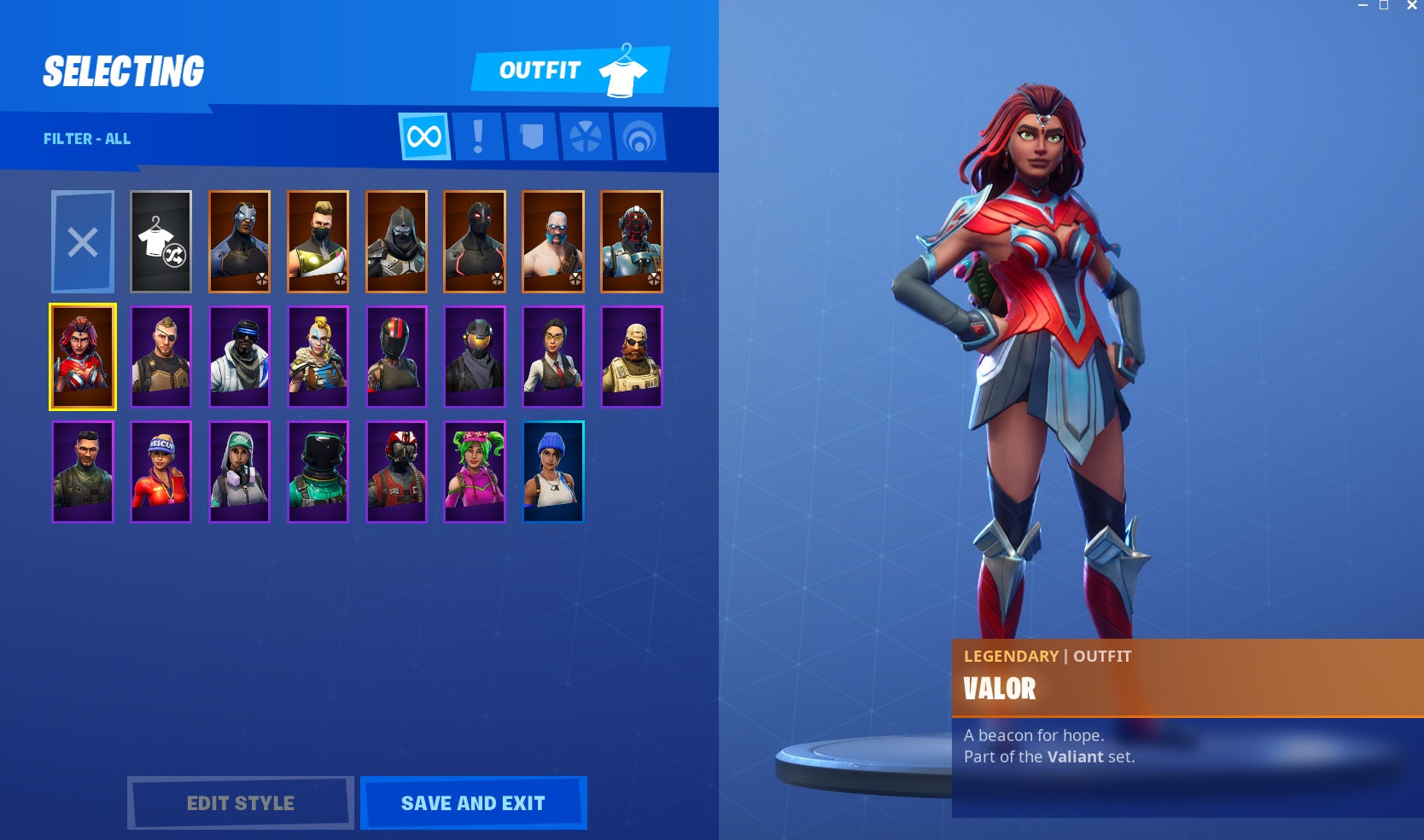 ⚡21 Outfits! 💎Valor! 💎Omega! 💎Ragnarok! 💎Enforcer! 💎The Visitor! ⚡14 Backs! No.16